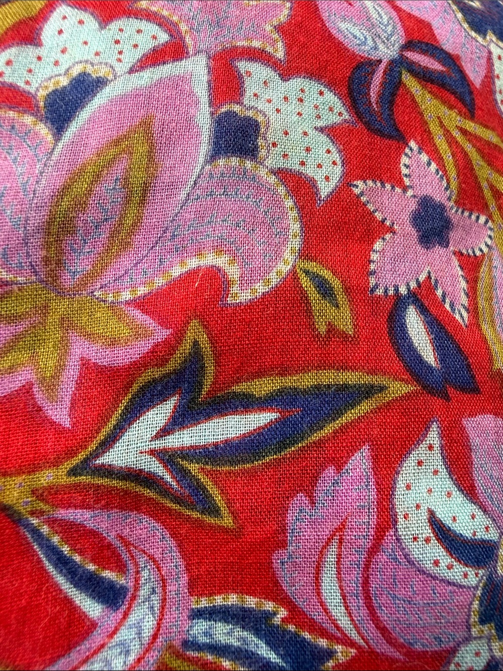 Yves Saint Laurent Red Floral Silk Scarf with Navy Border - Picture 8 of 9